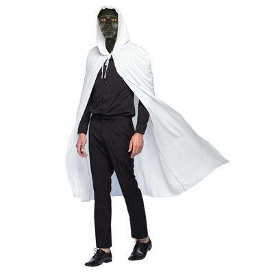 Carnaval Halloween verkleedkleding set - Zwart masker - Cape met capuchon wit - volwassenen