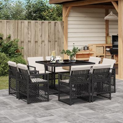 9-delige Tuinset poly rattan zwart