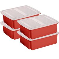 Sunware set van 4x opslagboxen kunststof 17 liter rood 45 x 36 x 14 cm met deksel - thumbnail