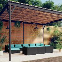 10-delige Loungeset met kussens poly rattan zwart