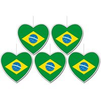 5x stuks brazilie vlag hangdecoratie hartjes vorm karton 14 cm