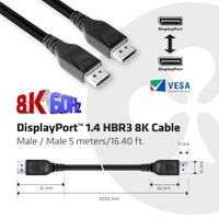 club3D CAC-1061 DisplayPort-kabel DisplayPort Aansluitkabel DisplayPort-stekker, DisplayPort-stekker 5.00 m Zwart 8K UHD - thumbnail