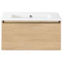 Frozen Badmeubelset 80 cm - Greeplijst in Kleur - Casella Oak - Keramische Wastafel Wit Zonder Kraangat