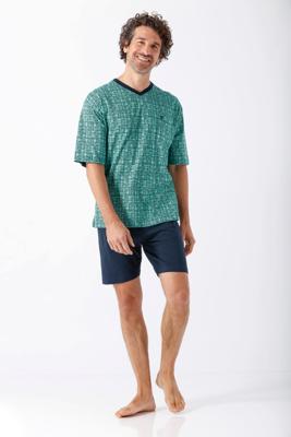 Hajo heren shortama turquoise lijnpatroon