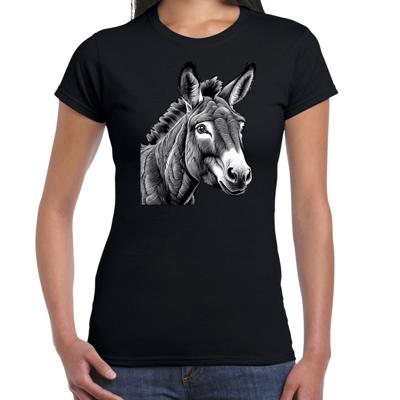 Cadeau T-shirt dames - boerderijdieren liefhebber - zwart - ezel