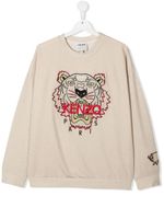 Kenzo Kids sweat à logo brodé - Tons neutres - thumbnail