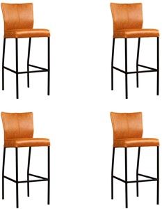 Set van 4 Cognac leren moderne barkrukken Revolt - poot vierkant zwart - Vintage Leer Cognac (cognac leer)