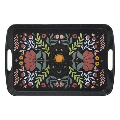 5Five Design dienblad van melamine - 47 x 30 x 2 cm - flowers print zwart