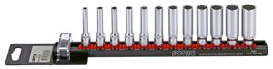 Doppenset 1/4", lang 12-kant 12-dlg. op rail 101202