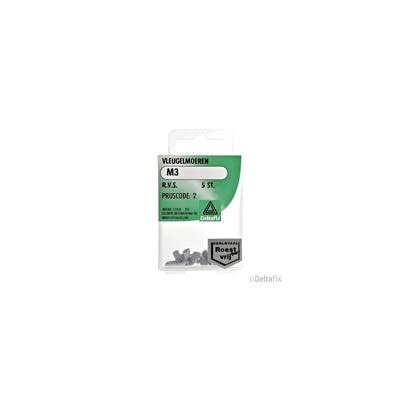 Vleugelmoer m3xrvs 5st - Deltafix