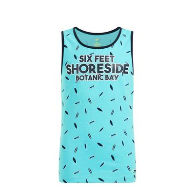 WE Fashion mouwloos T-shirt met all over print turquoise WE Fashion mouwloos T-shirt met all over print turquoise