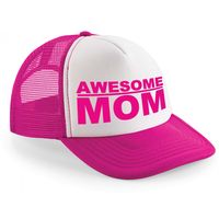 Cadeau snapback/cap - awesome mom - roze/wit - pet - dames - moederdag - mama