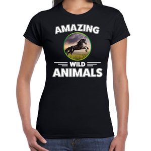 T-shirt paarden amazing wild animals / dieren zwart voor dames