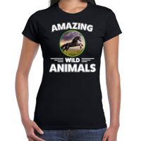 T-shirt paarden amazing wild animals / dieren zwart voor dames