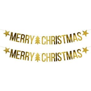 2x Merry Christmas kerst feest/party banners letterslingers versiering karton 175 cm   -