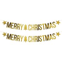 2x Merry Christmas kerst feest/party banners letterslingers versiering karton 175 cm   - - thumbnail