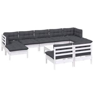 vidaXL 10-delige Loungeset met kussens grenenhout wit