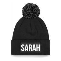 Sarah muts met pompon unisex one size - Zwart