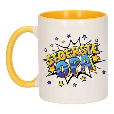 Stoerste opa cadeau mok / beker wit en geel 300 ml Stoerste opa cadeau mok / beker wit en geel 300 ml