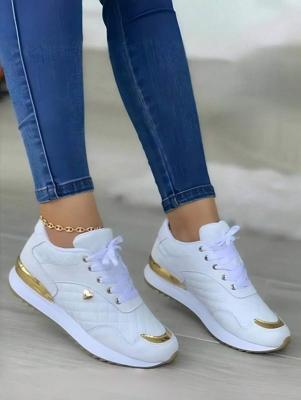 Women's Red PU Leather Sneakers - Heart Detail Casual Flat Shoes White / CN40