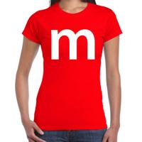 Letter M verkleed - carnaval t-shirt - rood - voor dames - M en M serie