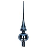 Decoris kerst piek - 1x - donkerblauw - 26 cm - glas - glans - kerstboom piek - kerstpieken