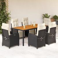 7-delige Tuinset met kussens poly rattan zwart