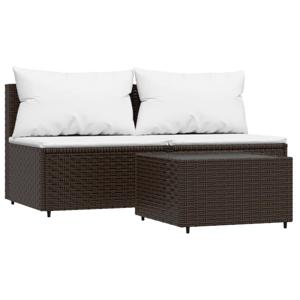 vidaXL 3-delige Loungeset met kussens poly rattan bruin