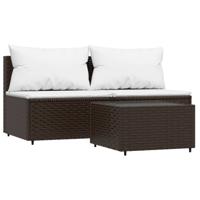 vidaXL 3-delige Loungeset met kussens poly rattan bruin - thumbnail