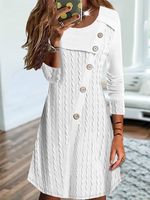 Casual Plain Texture Crew Neck Stitched Buttons Jersey Dress - thumbnail