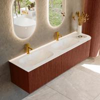 Badmeubel Mondiaz Kurve-Dlux | 175 cm cm | Meubelkleur Ruby | Wastafelkleur Opalo | Solid surface | Dubbel / Links spoelbak | 2 kraangaten