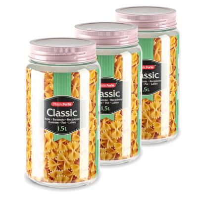 Plasticforte keuken voorraadpot - Set van 12x stuks - weckpot - roze - 1.5 liter - kunststof