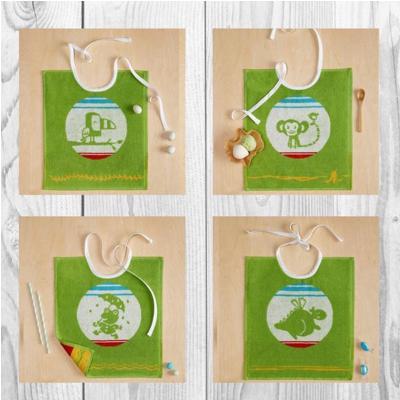 De Witte Lietaer Slabbetjes set 9 lime groen aap, toekan, kikker, draak