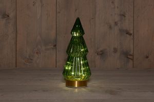 B.O.T. Tree Glass 10X23,5 cm Green With Golden Base 10Led - Anna's Collection