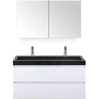 Maxx XL Badmeubelset 120 cm - Wit Hoogglans - Wastafel Lucca Enkel 2 Kraangaten met Spiegelkast