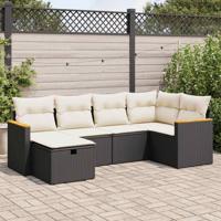 6-delige Loungeset met kussens poly rattan zwart