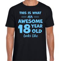 Cadeau T-shirt voor heren - leeftijd 18 jaar - awesome - zwart - glitter blauw - Verjaardagsfeest