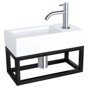 Differnz Ravo fonteinset keramiek - kraan gebogen - met handdoekrek - 38.5 x 18.5 x 9 cm - chroom