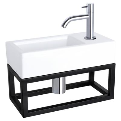 Differnz Ravo fonteinset keramiek - kraan gebogen - met handdoekrek - 38.5 x 18.5 x 9 cm - chroom