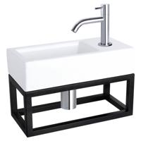 Differnz Ravo fonteinset keramiek - kraan gebogen - met handdoekrek - 38.5 x 18.5 x 9 cm - chroom