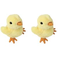 Inware Pluche kuikentje - 2x - knuffel kuikentje - geel - 15 cm - boerderij knuffel