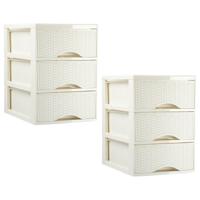 Ladeblokje/bureau organizer - 2x stuks - 3 lades - creme wit - L18 x B25 x H25 cm - plastic