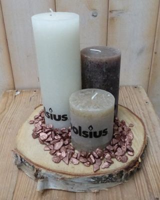 3-delige set kaarsen beige, chocoladebruin en cremewit, grindkleur: koper, dia. circa 30 cm - Bolsius 3-delige set kaarsen beige, chocoladebruin en cremewit, grindkleur: koper, dia. circa 30 cm - Bolsius