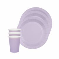 Santex 20x taart/gebak bordjes en bekertjes - lila paars - Feestbordjes