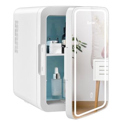 Minikoelkast 10 L Draagbare Koelkast met Led-Spiegel 23 x 28 x 34 cm Wit