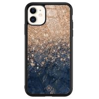 iPhone 11 glazen hardcase - Marmer blauw rosegoud