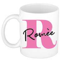 Naam mok Rom?e - roze - wit - keramiek - 300 ml - verjaardag/cadeau beker