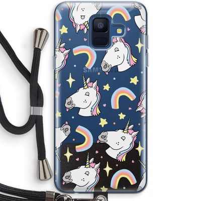 Rainbow Unicorn: Samsung Galaxy A6 (2018) Transparant Hoesje met koord