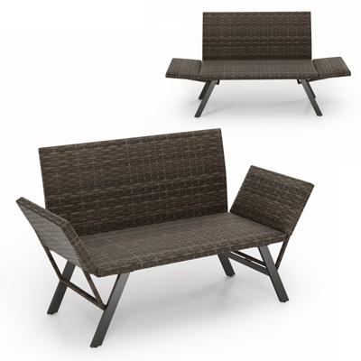 Verstelbare Terras Loveseat voor 2 Personen Bekleed met Sneldrogend Schuim Verstelbare Armleuningen Rieten Bank 300 kg Draagvermogen