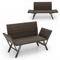 Verstelbare Terras Loveseat voor 2 Personen Bekleed met Sneldrogend Schuim Verstelbare Armleuningen Rieten Bank 300 kg Draagvermogen